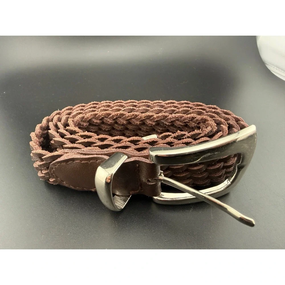 Honors Mens Brown Braided Genuine Leather Belt Silver Buckle XL 616-0041